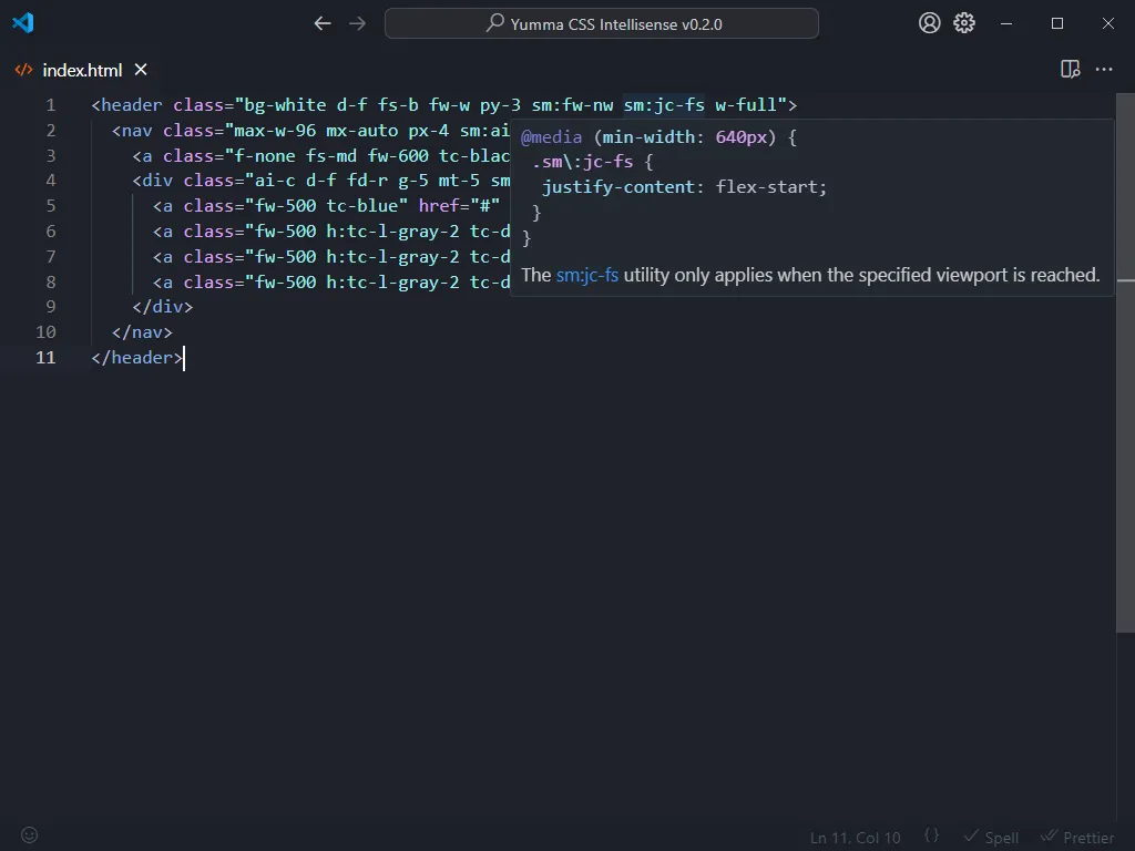 Yumma CSS Intellisense - Media Query Hover