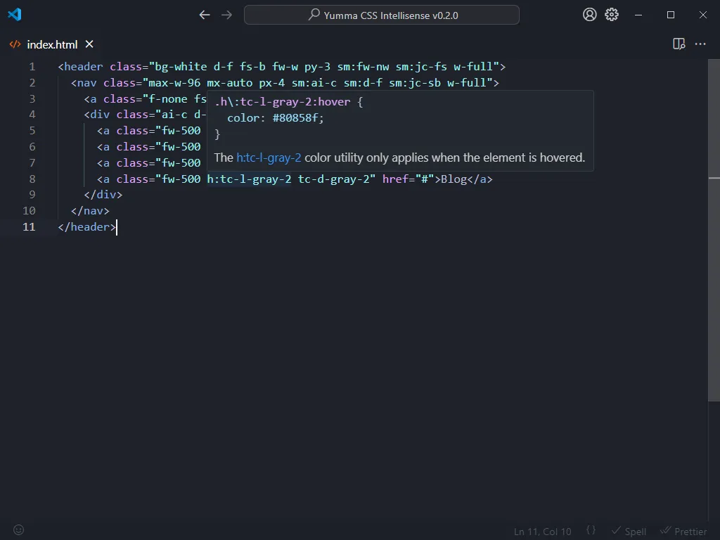 Yumma CSS Intellisense - Pseudo Class Hover