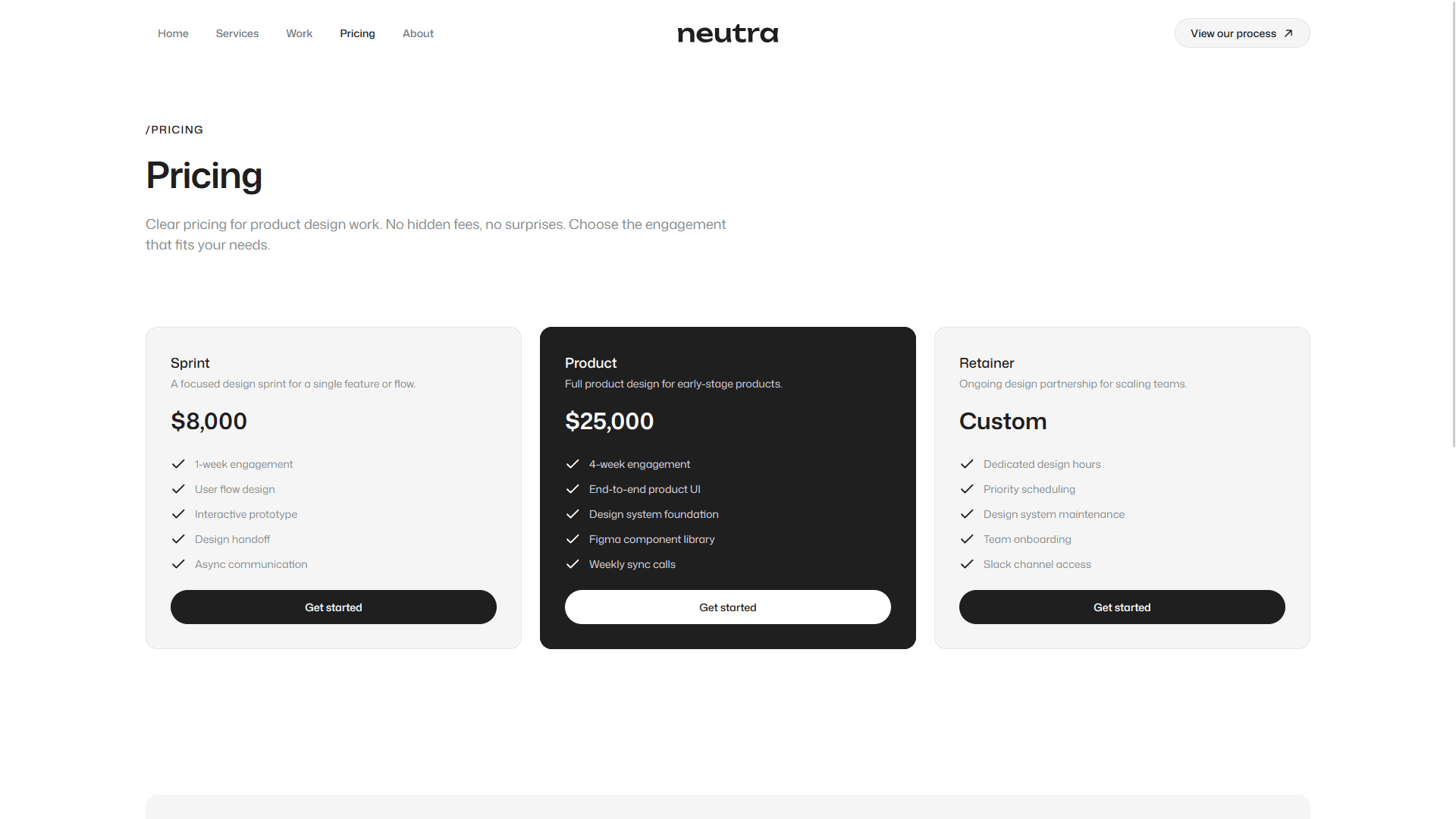 Neutra pricing page
